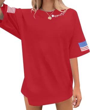 4th of July Shirts Women USA Shirt American Flag Shirt Oversized Patriotic American Pround Tee Independence Short Sleeve Top