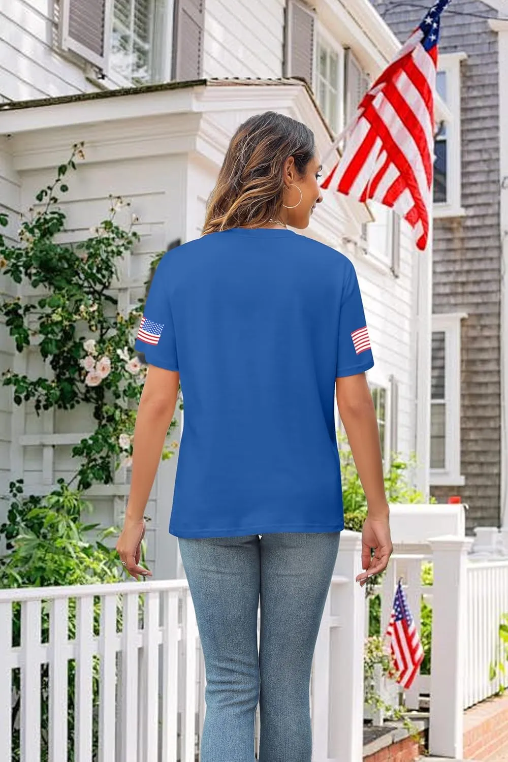 4th of July Shirts Women USA Shirt American Flag Shirt Oversized Patriotic American Pround Tee Independence Short Sleeve Top