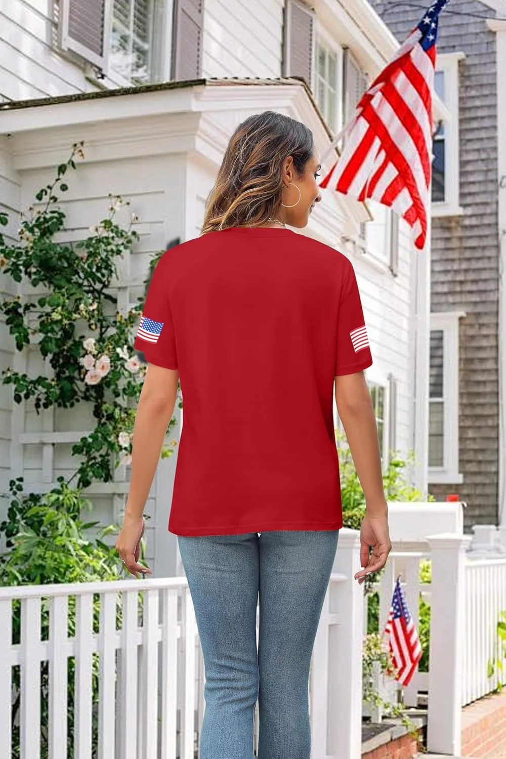 4th of July Shirts Women USA Shirt American Flag Shirt Oversized Patriotic American Pround Tee Independence Short Sleeve Top