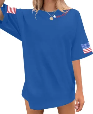 4th of July Shirts Women USA Shirt American Flag Shirt Oversized Patriotic American Pround Tee Independence Short Sleeve Top
