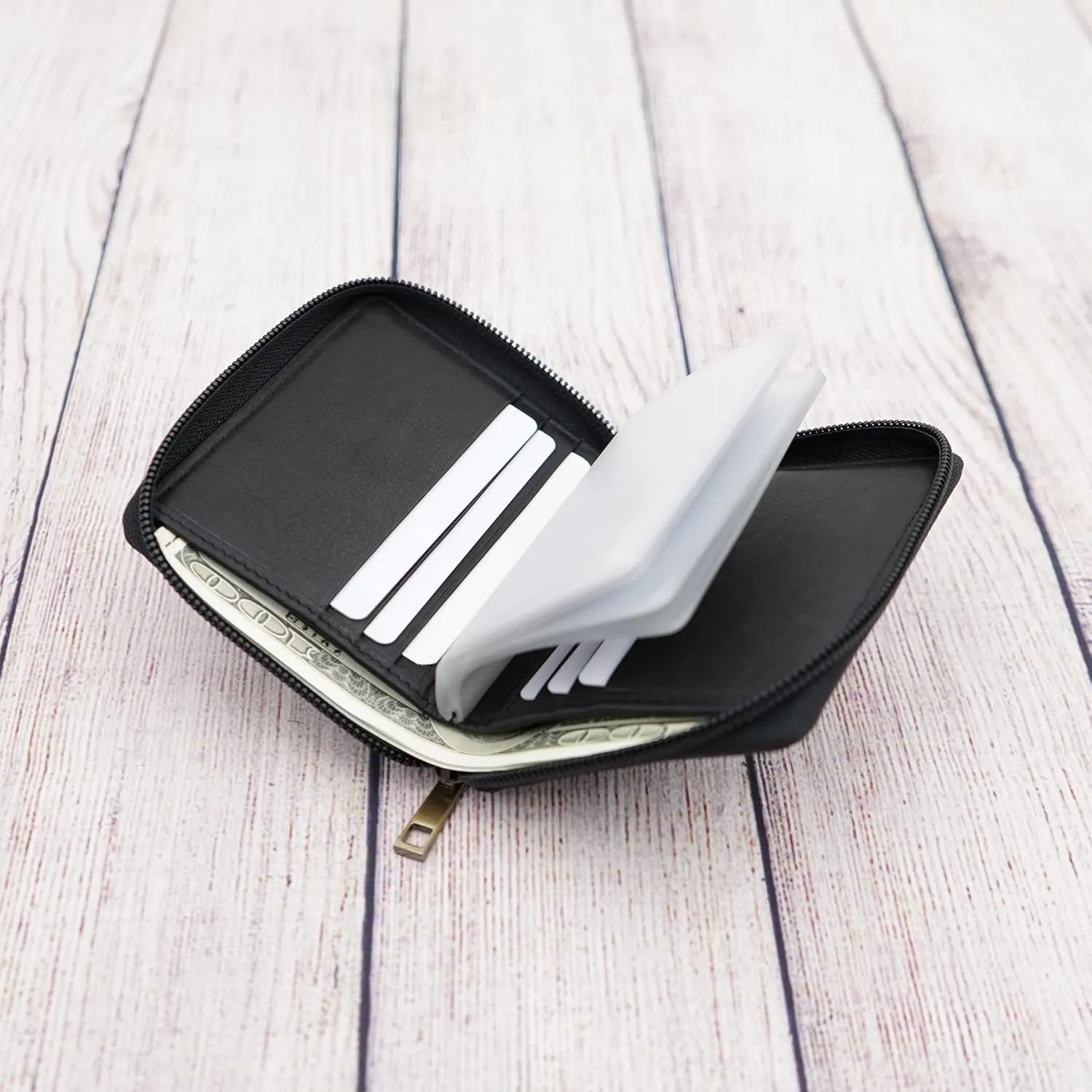 ag wallets Mens Zip Around Leather Wallet with Inserts (Black Napa)