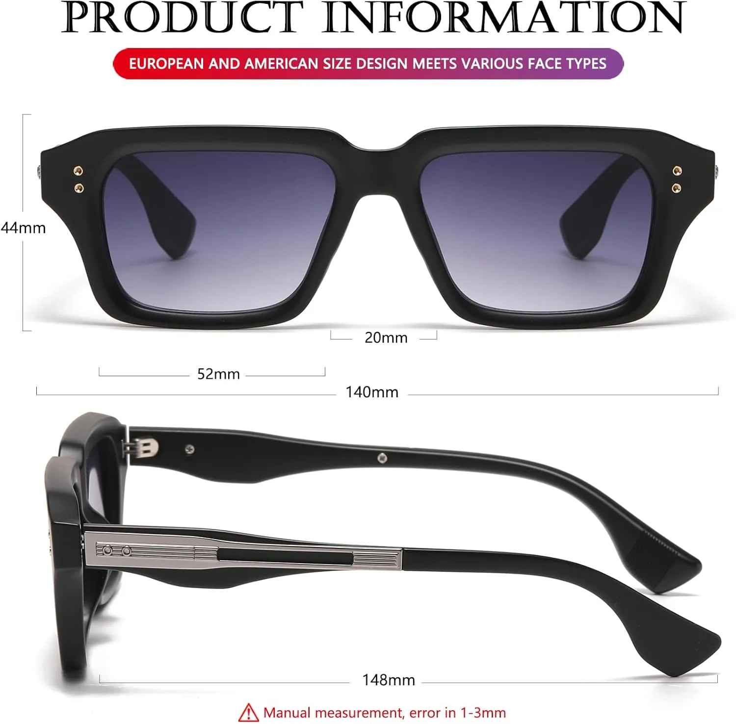AIEYEZO Rectangle Sunglasses for Men Women Fashion Square Frame Sun Glasses 90??s Retro Designer Shades