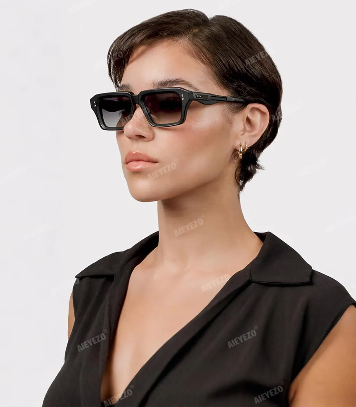 AIEYEZO Rectangle Sunglasses for Men Women Fashion Square Frame Sun Glasses 90??s Retro Designer Shades