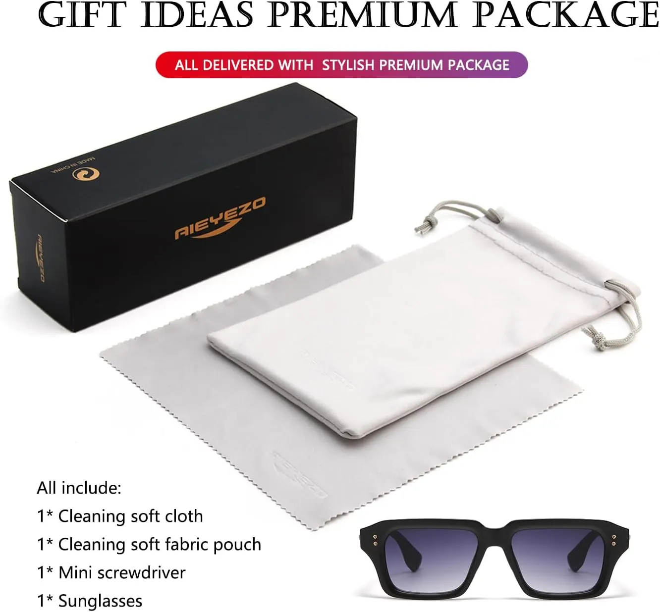 AIEYEZO Rectangle Sunglasses for Men Women Fashion Square Frame Sun Glasses 90??s Retro Designer Shades