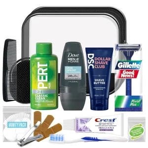Convenience Kits International Men??s Super Deluxe, 16-Piece Kit with Travel Size TSA Compliant Essentials in Reusable Zippered Toiletry Bag