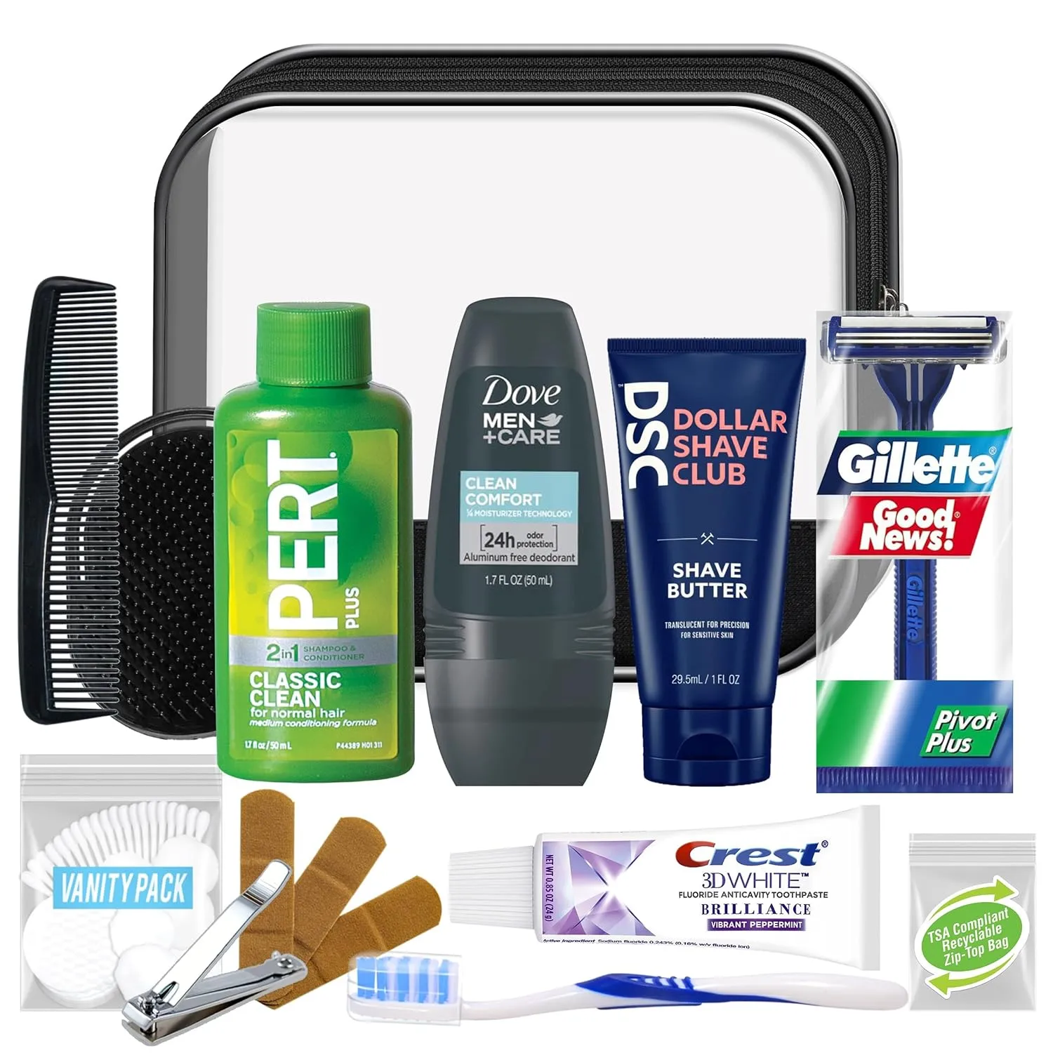 Convenience Kits International Men??s Super Deluxe, 16-Piece Kit with Travel Size TSA Compliant Essentials in Reusable Zippered Toiletry Bag