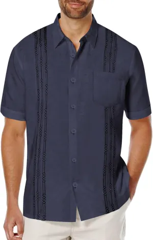 COOFANDY Mens Cuban Guayabera Shirt Short Sleeve Linen Button Down Shirts Casual Summer Beach Tops