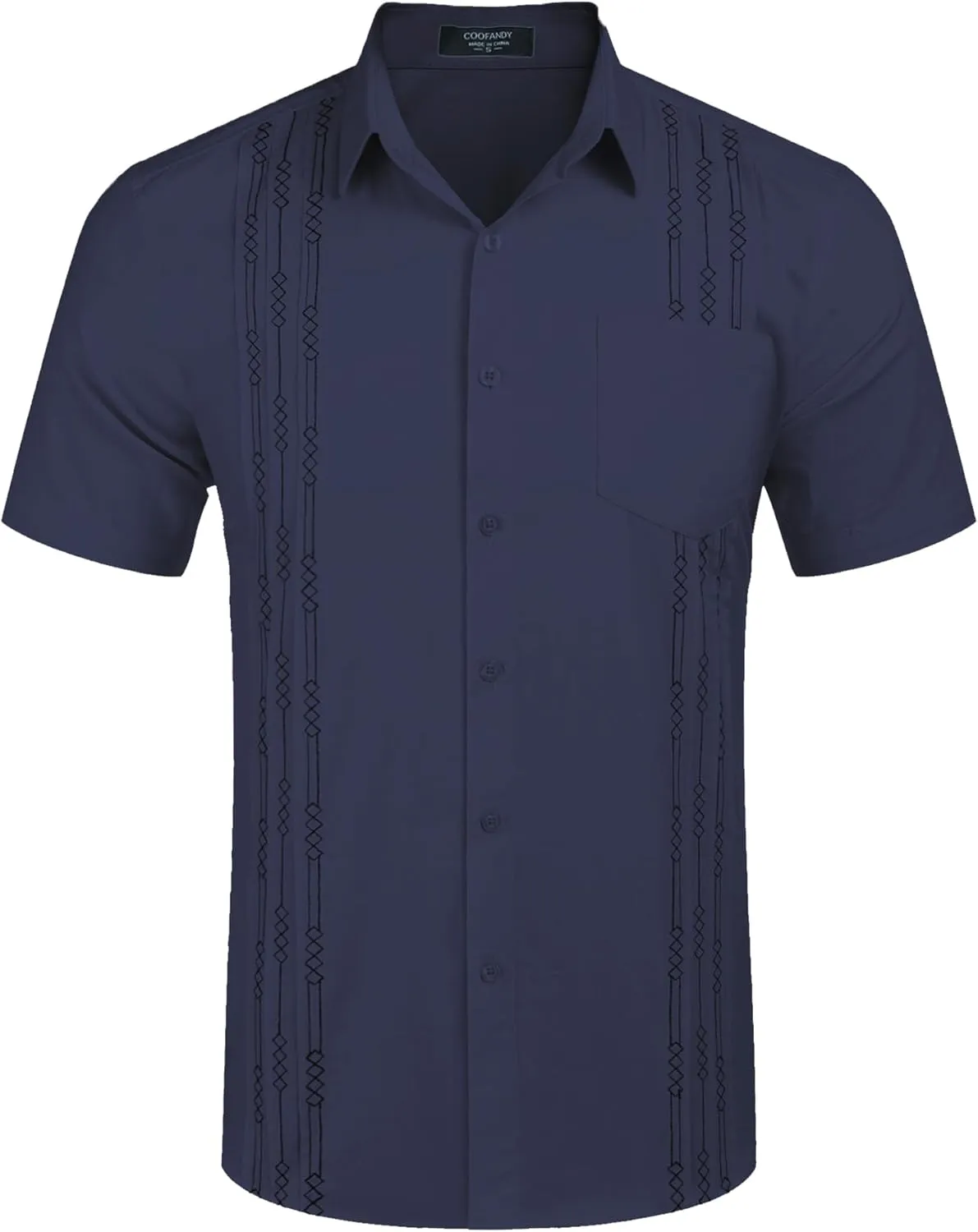 COOFANDY Mens Cuban Guayabera Shirt Short Sleeve Linen Button Down Shirts Casual Summer Beach Tops