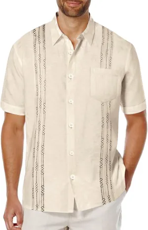 COOFANDY Mens Cuban Guayabera Shirt Short Sleeve Linen Button Down Shirts Casual Summer Beach Tops
