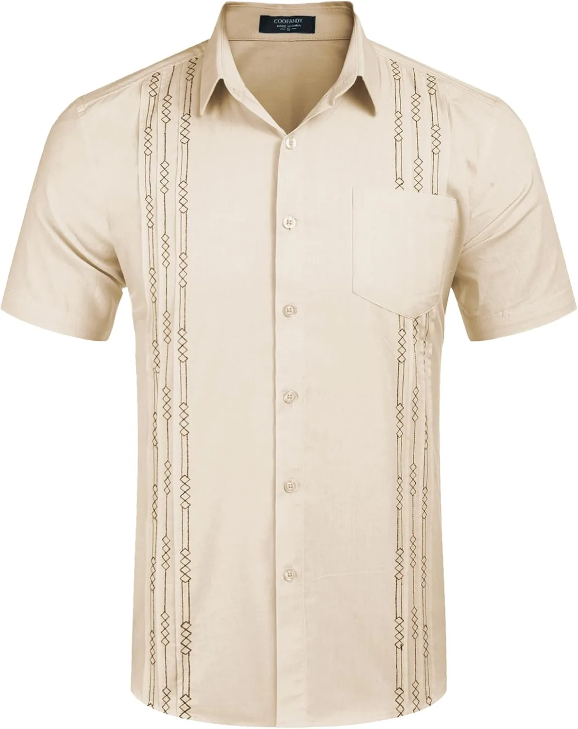 COOFANDY Mens Cuban Guayabera Shirt Short Sleeve Linen Button Down Shirts Casual Summer Beach Tops