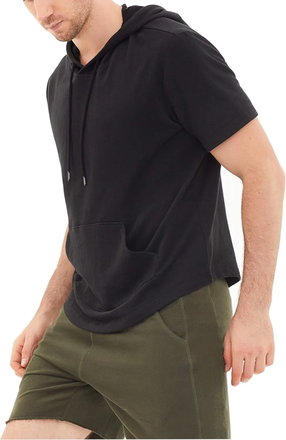 Dubinik?Short Sleeve Hoodie Lightweight Soft Cotton Moisture Wicking Kangaroo Pocket Short Sleeve Hoodie For Men