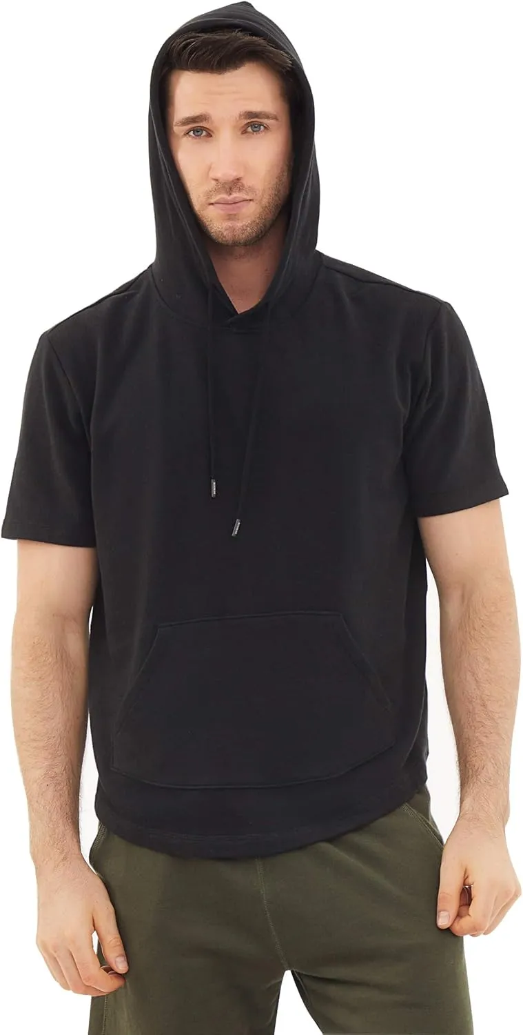 Dubinik?Short Sleeve Hoodie Lightweight Soft Cotton Moisture Wicking Kangaroo Pocket Short Sleeve Hoodie For Men