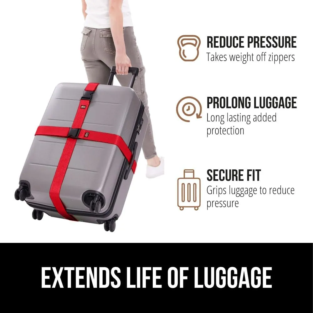 GORILLA GRIP Heavy Duty 4 Pack Adjustable Luggage Straps for Suitcases, Easy to Identify Travel Belt Connector Holds Suitcase Together, Extends Life of Bag, Strap Connects Two Bags, Accessories Red