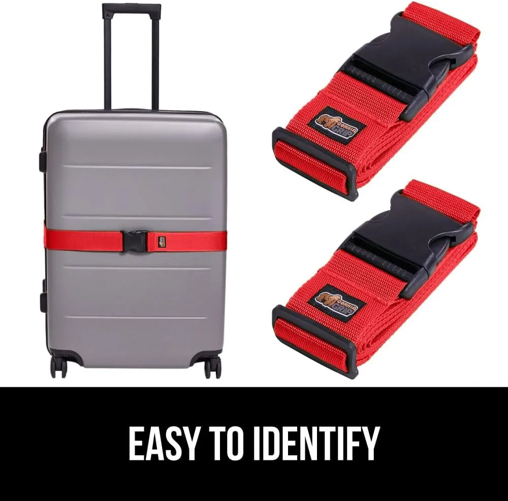 GORILLA GRIP Heavy Duty 4 Pack Adjustable Luggage Straps for Suitcases, Easy to Identify Travel Belt Connector Holds Suitcase Together, Extends Life of Bag, Strap Connects Two Bags, Accessories Red