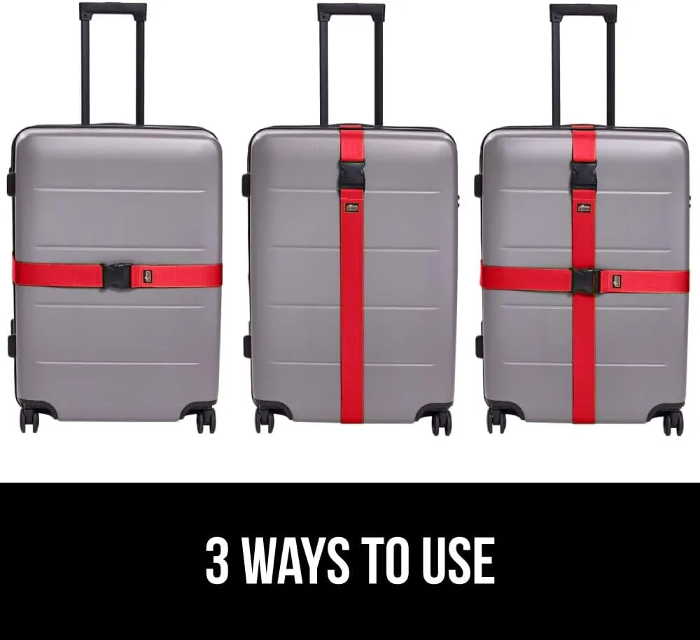 GORILLA GRIP Heavy Duty 4 Pack Adjustable Luggage Straps for Suitcases, Easy to Identify Travel Belt Connector Holds Suitcase Together, Extends Life of Bag, Strap Connects Two Bags, Accessories Red