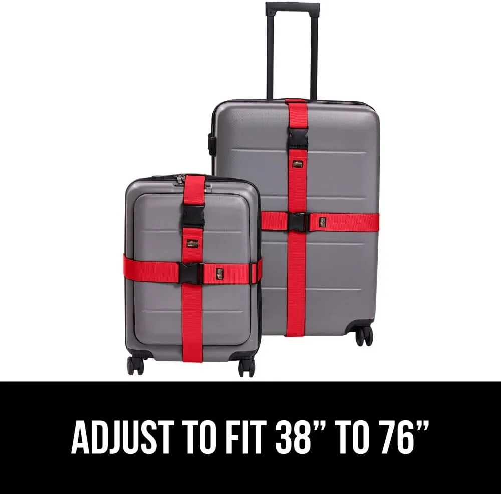 GORILLA GRIP Heavy Duty 4 Pack Adjustable Luggage Straps for Suitcases, Easy to Identify Travel Belt Connector Holds Suitcase Together, Extends Life of Bag, Strap Connects Two Bags, Accessories Red