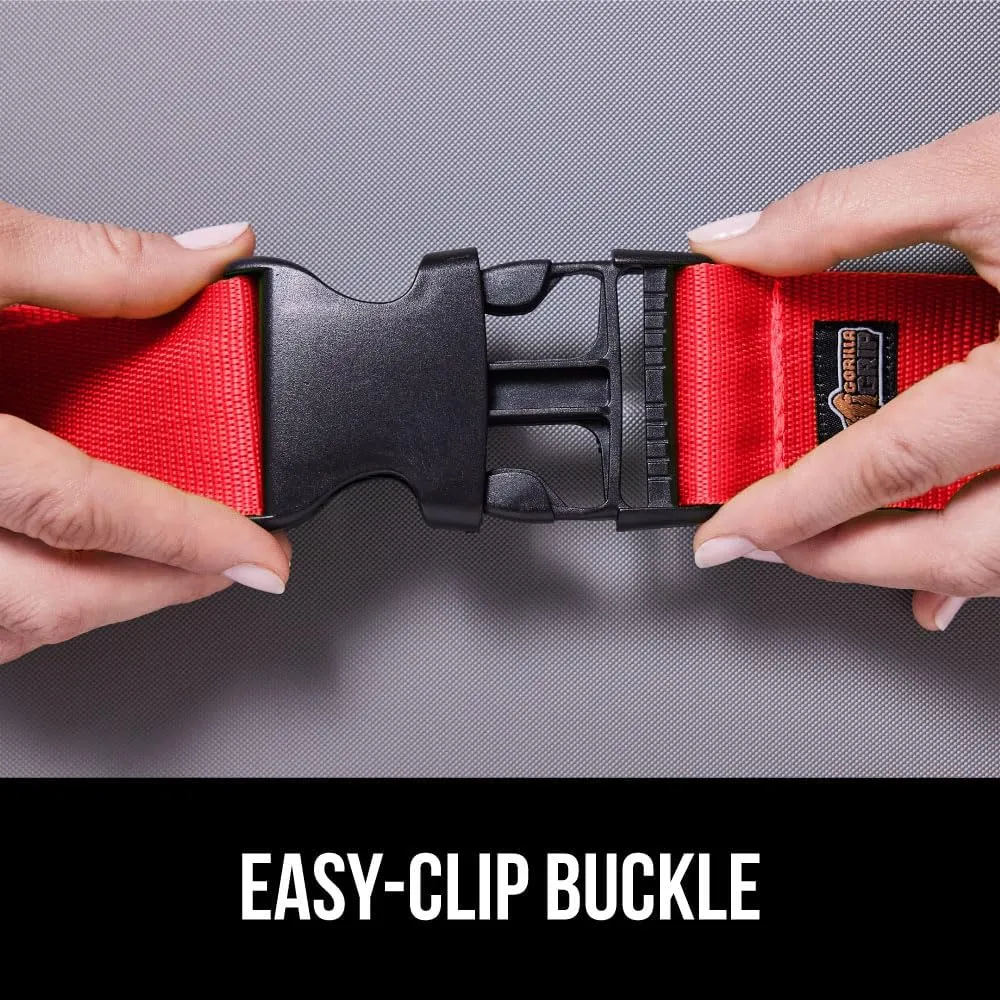 GORILLA GRIP Heavy Duty 4 Pack Adjustable Luggage Straps for Suitcases, Easy to Identify Travel Belt Connector Holds Suitcase Together, Extends Life of Bag, Strap Connects Two Bags, Accessories Red