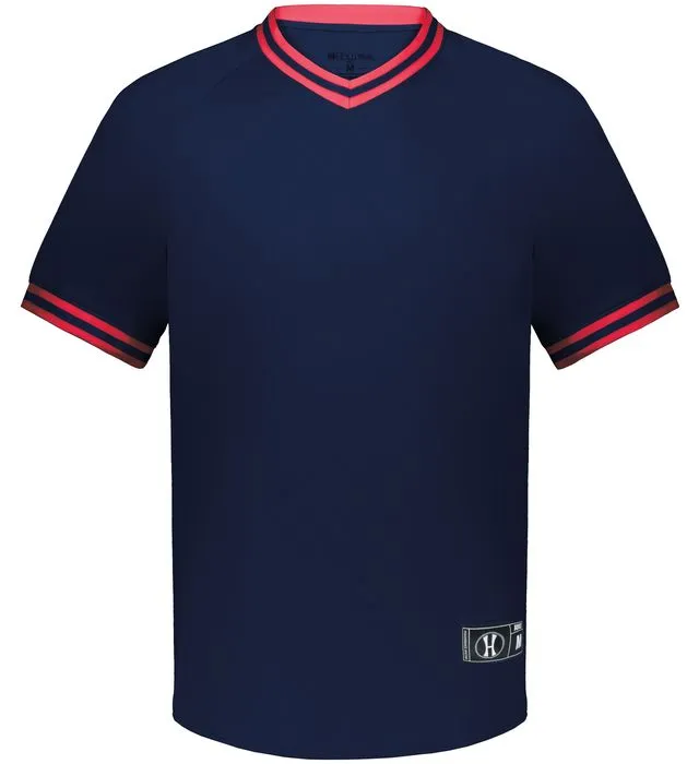 Holloway Navy/Scarlet Red Youth Retro V-Neck Baseball Jersey