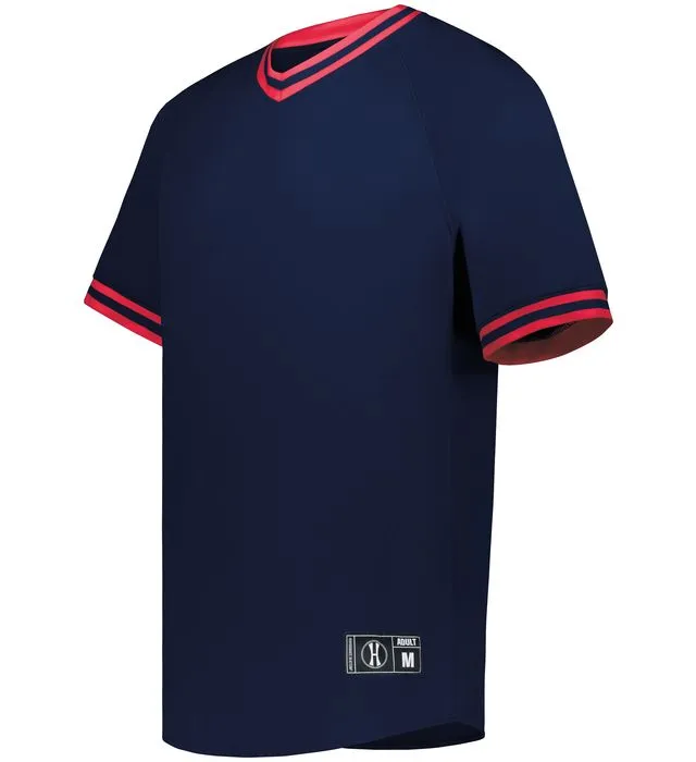 Holloway Navy/Scarlet Red Youth Retro V-Neck Baseball Jersey
