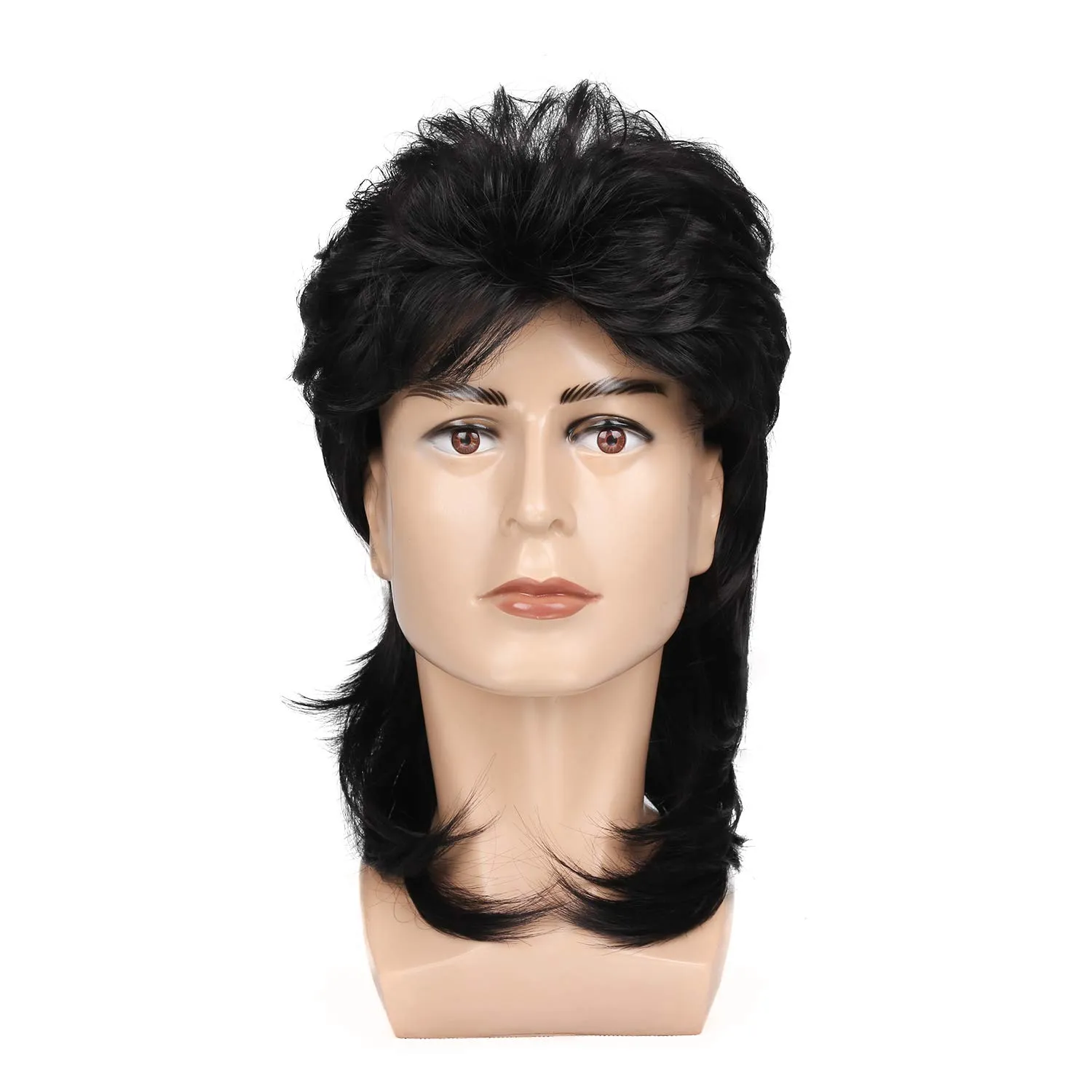 Kaneles Black Mullet Wigs for Men 70s 80s Costumes Mens Fancy Party Accessory Cosplay Hair Wig