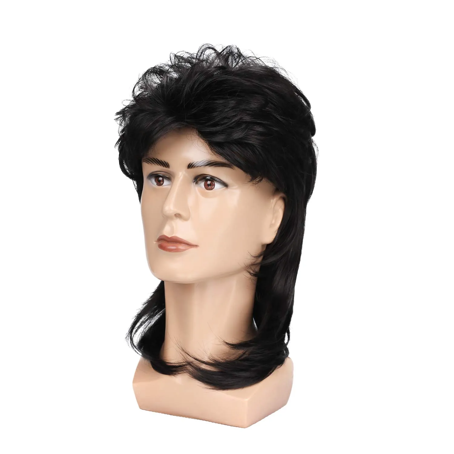 Kaneles Black Mullet Wigs for Men 70s 80s Costumes Mens Fancy Party Accessory Cosplay Hair Wig