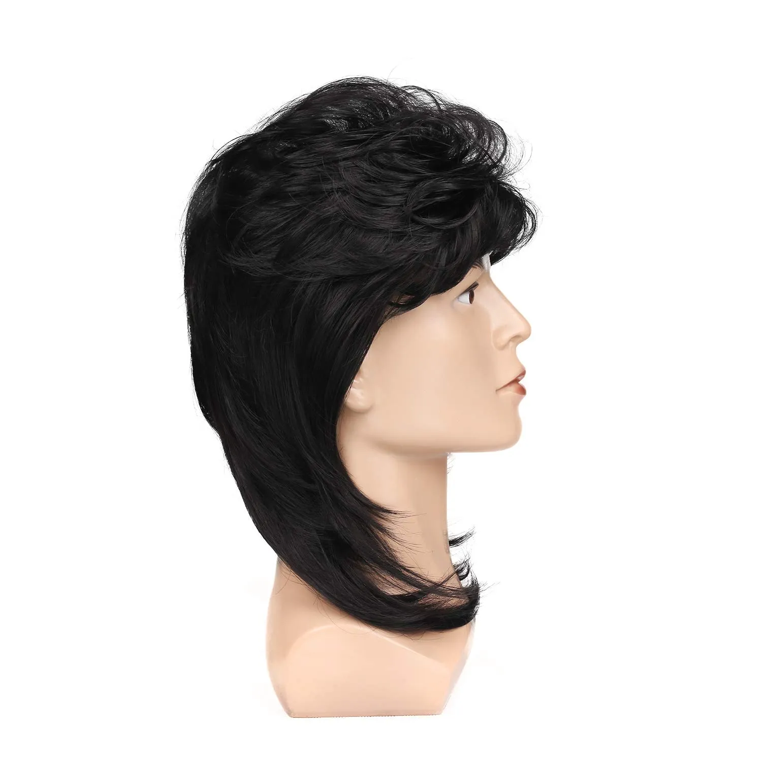 Kaneles Black Mullet Wigs for Men 70s 80s Costumes Mens Fancy Party Accessory Cosplay Hair Wig