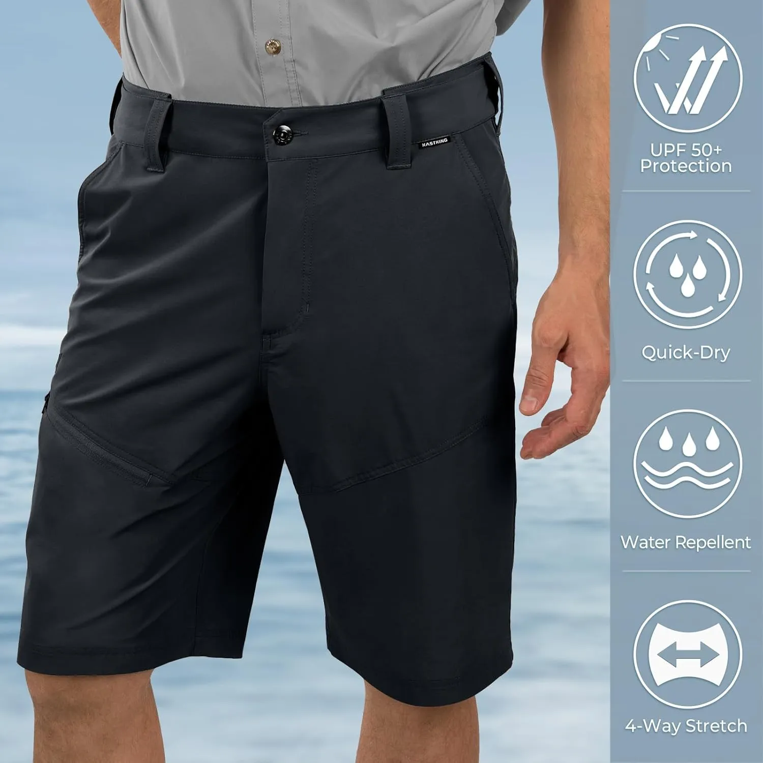KastKing Cool Caster Men's Fishing Shorts, UPF 50  Hiking Shorts, 10.5?? and 7.5?? Available, Water Repellent, 4-Way Stretch