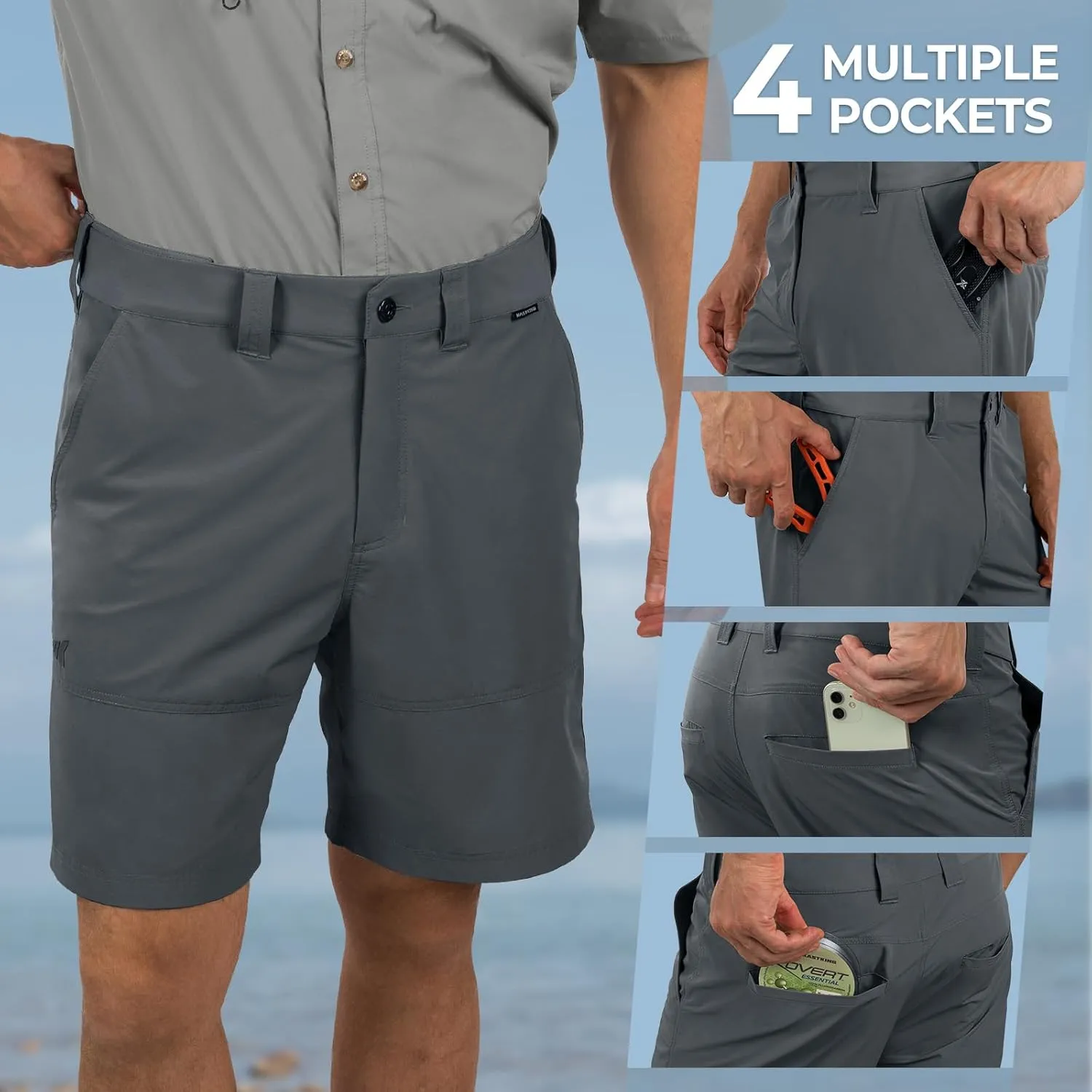 KastKing Cool Caster Men's Fishing Shorts, UPF 50  Hiking Shorts, 10.5?? and 7.5?? Available, Water Repellent, 4-Way Stretch