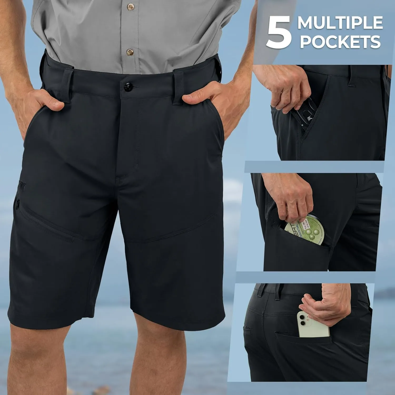KastKing Cool Caster Men's Fishing Shorts, UPF 50  Hiking Shorts, 10.5?? and 7.5?? Available, Water Repellent, 4-Way Stretch