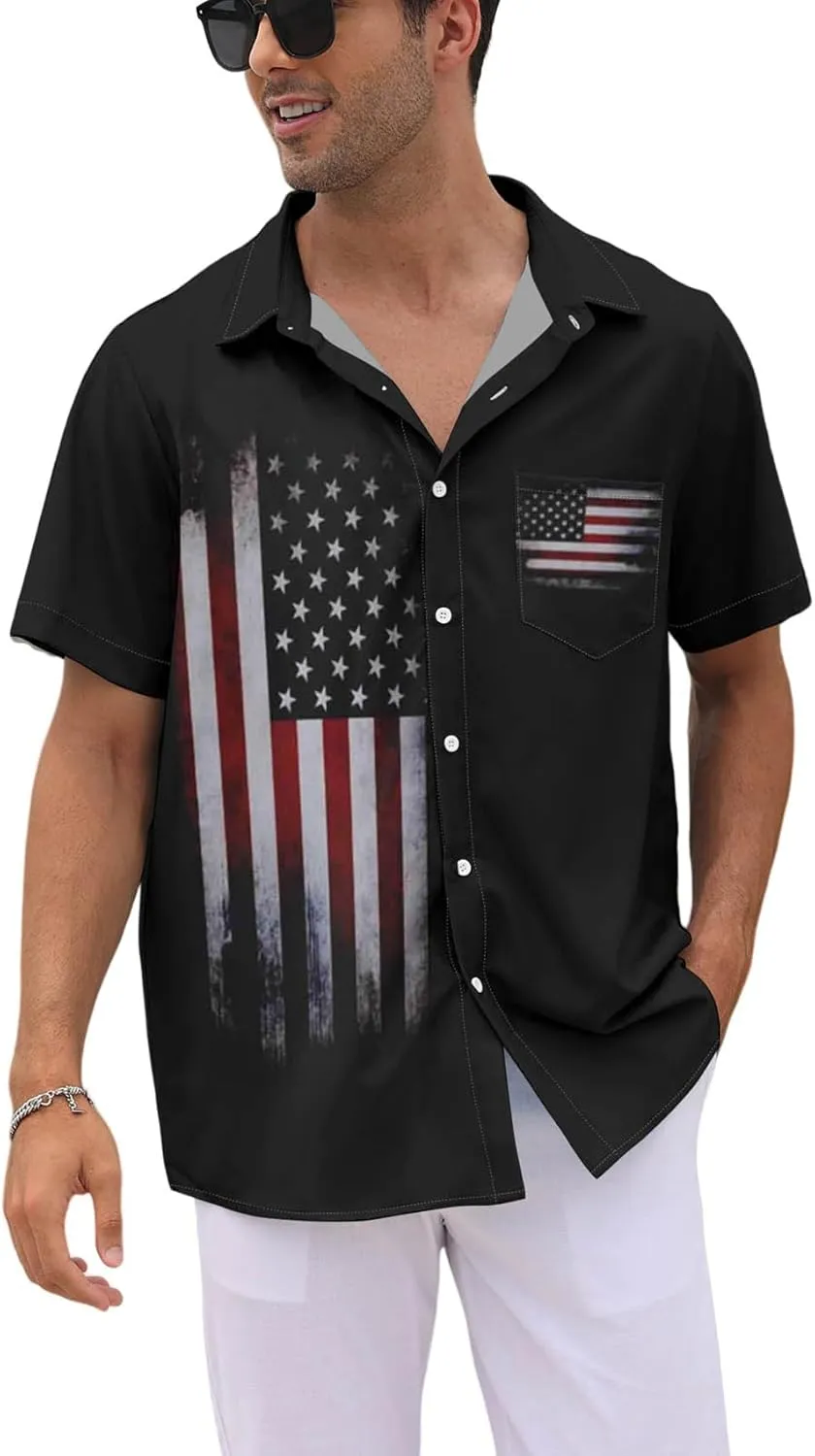 Lzzidou 4th of July Shirts for Men Patriotic American Flag Shirts USA Memorial Day Shirt