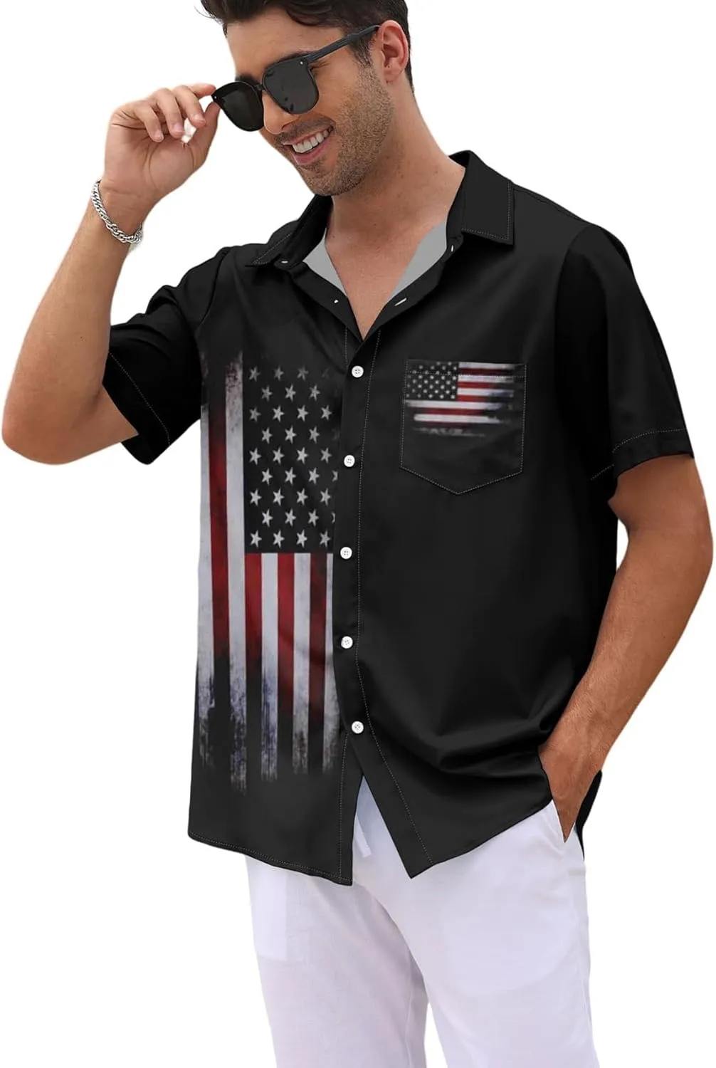 Lzzidou 4th of July Shirts for Men Patriotic American Flag Shirts USA Memorial Day Shirt