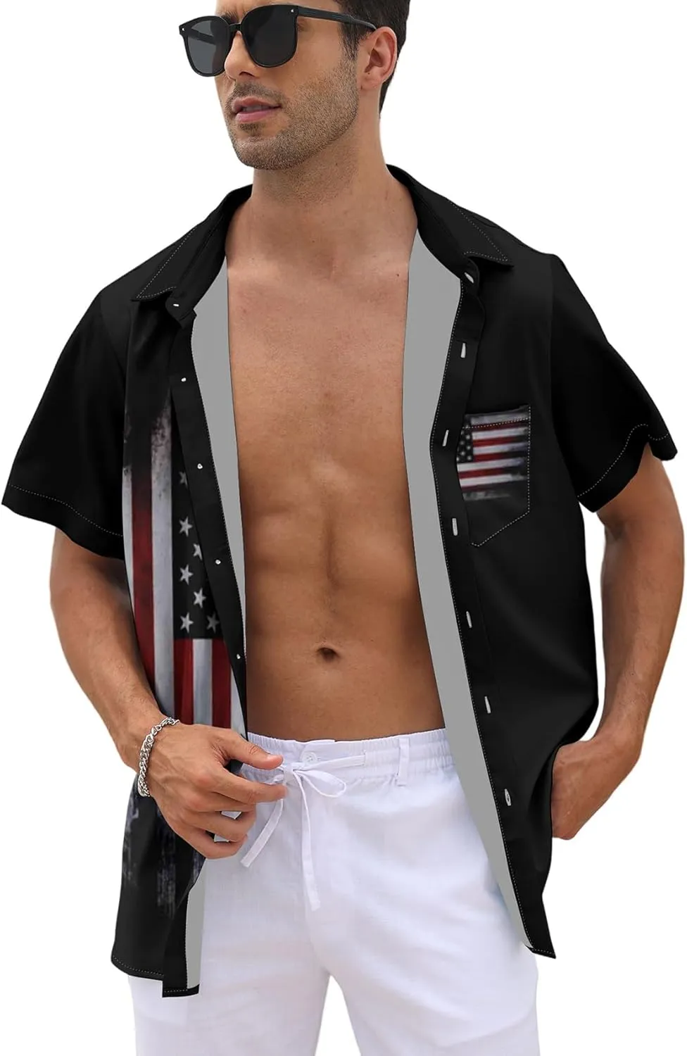 Lzzidou 4th of July Shirts for Men Patriotic American Flag Shirts USA Memorial Day Shirt