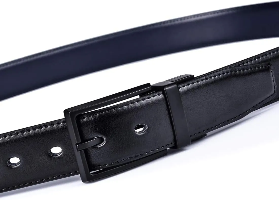 Men's Dress Belt Leather Reversible 1.25" Wide Rotated Buckle Gift Box