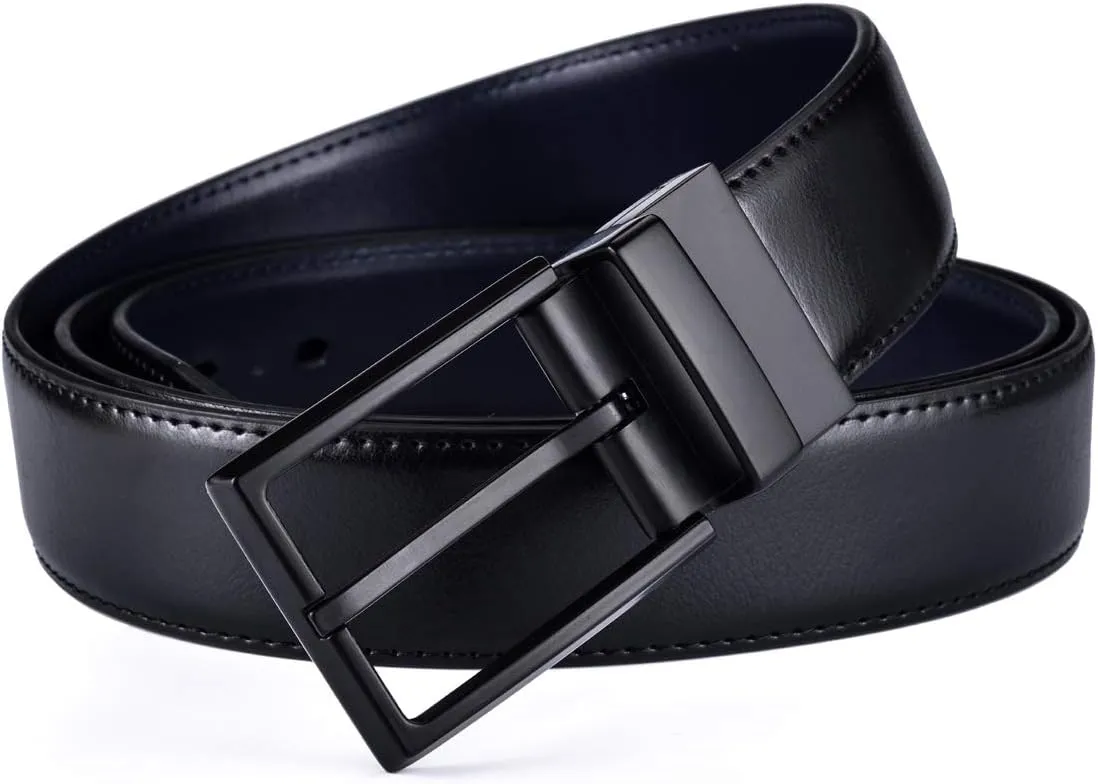 Men's Dress Belt Leather Reversible 1.25" Wide Rotated Buckle Gift Box
