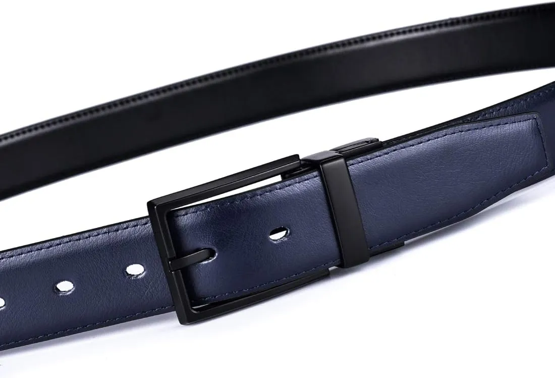 Men's Dress Belt Leather Reversible 1.25" Wide Rotated Buckle Gift Box