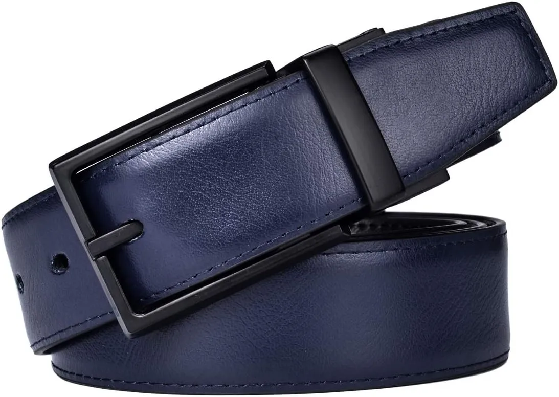 Men's Dress Belt Leather Reversible 1.25" Wide Rotated Buckle Gift Box