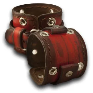 Scarlet Stressed Leather Cuff Watch Band w/ Eyelets & Stitching