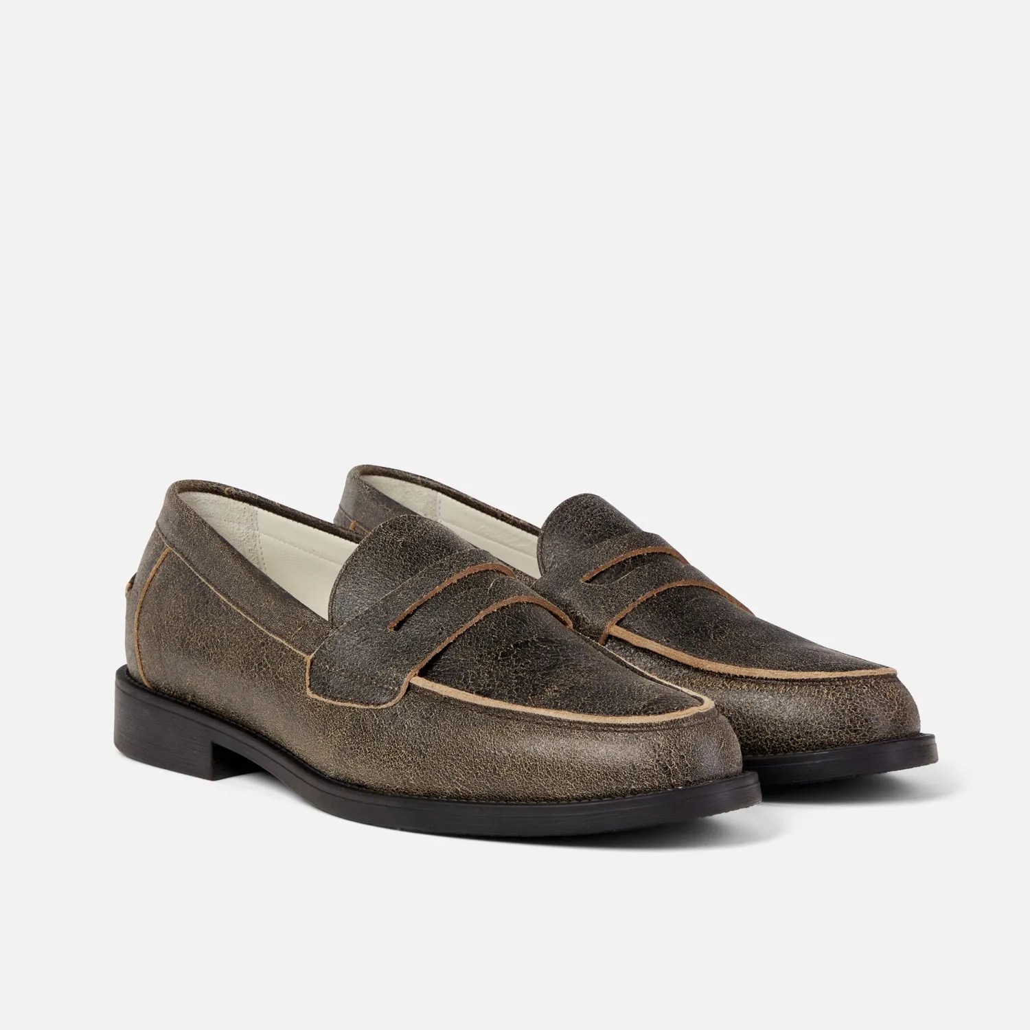 Wilde Brown Cracked Leather Penny Loafer - Men's